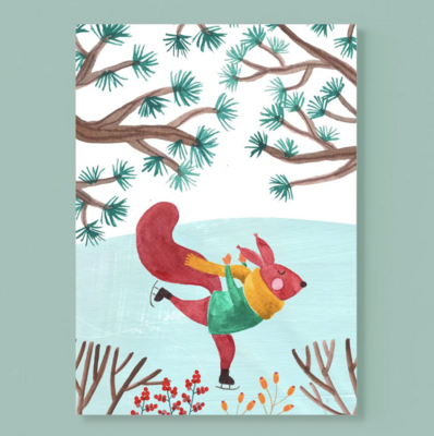 Postkarte Eislauf Eichhörnchen