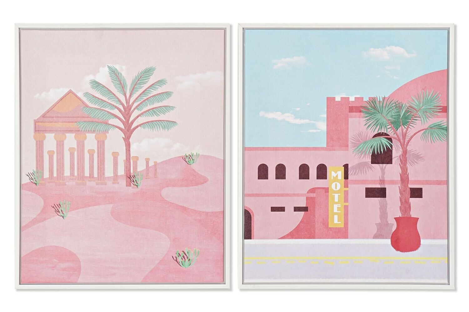 PAREJA DE CUADROS PAISAJE ROSA