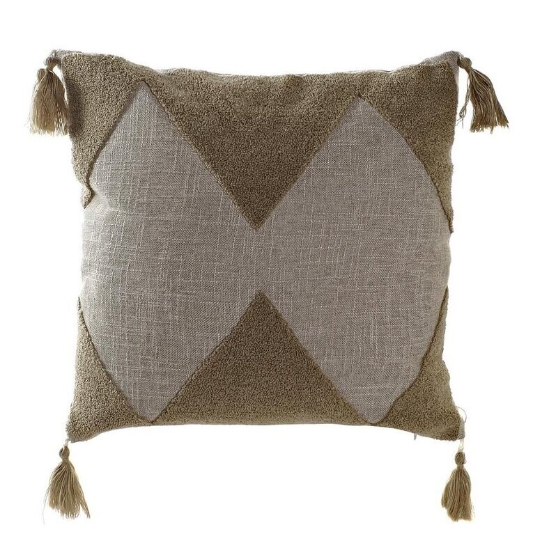 COJIN DE ALGODÓN CON FLECOS GRIS
