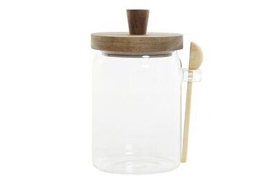 BOTE CRISTAL CON TAPA DE ACACIA Y CUCHARA