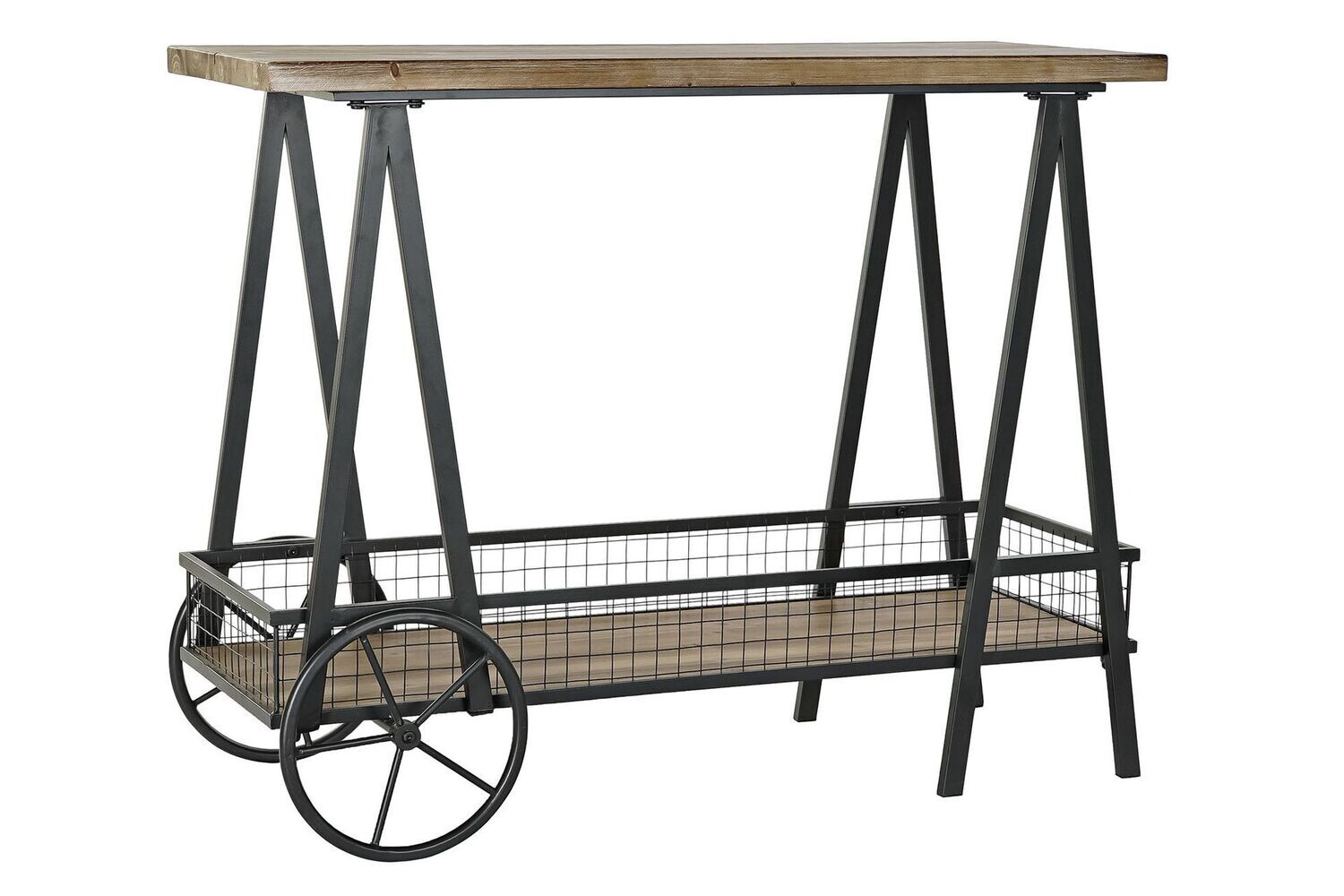 CARRO CONSOLA METAL Y ABETO CON RUEDAS