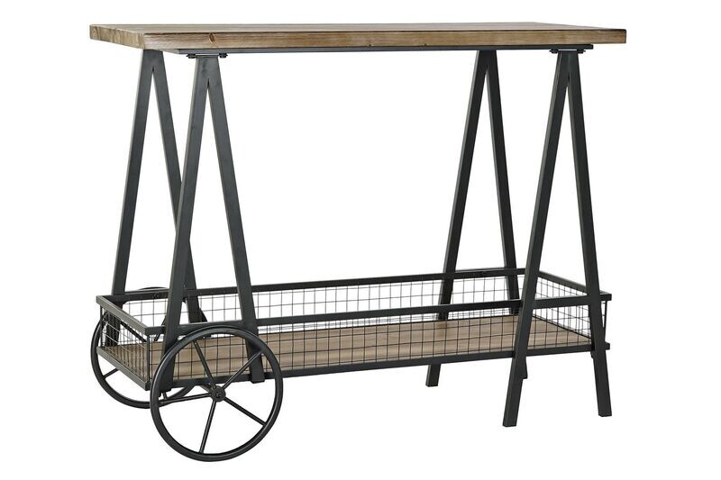 CARRO CONSOLA METAL Y ABETO CON RUEDAS