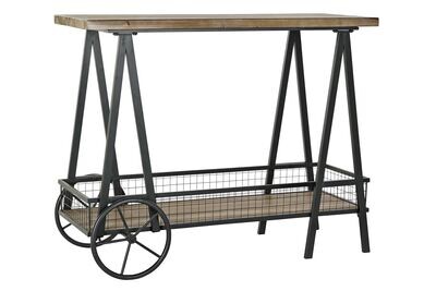 CARRO CONSOLA METAL Y ABETO CON RUEDAS