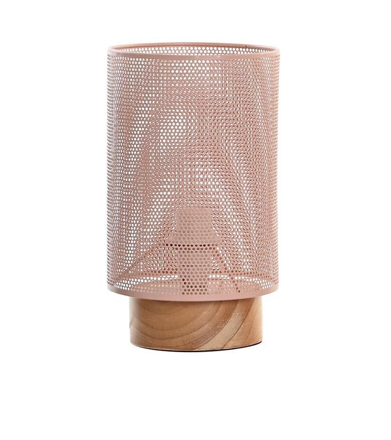 LÁMPARA SOBREMESA METAL Y MADERA ROSA