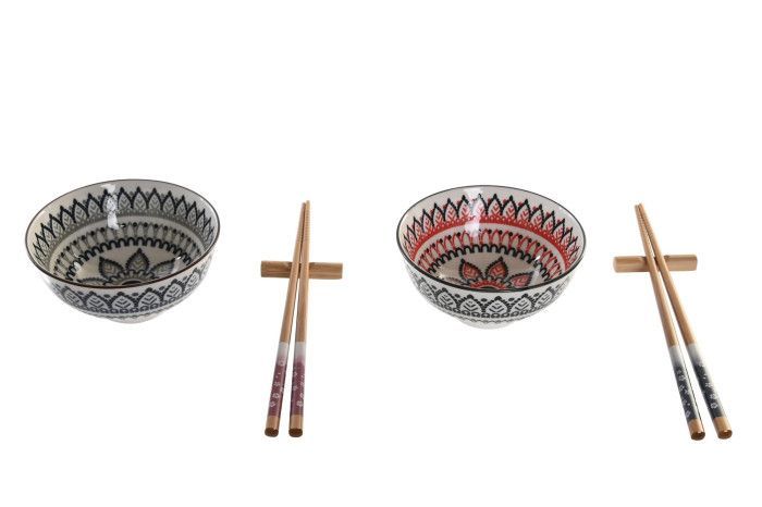 SUSHI SET 6 BAMBU MANDALA ROJO Y NEGRO