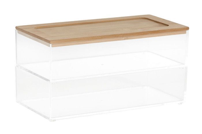 CAJA PLASTICO CON TAPA DE BAMBU