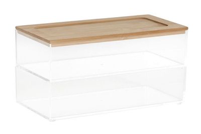 CAJA PLASTICO CON TAPA DE BAMBU