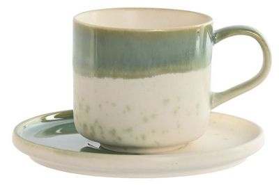 SET TAZA Y PLATO VERDE Y BEIGE