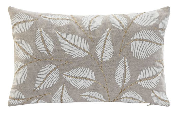 COJIN HOJAS BEIGE Y BLANCO