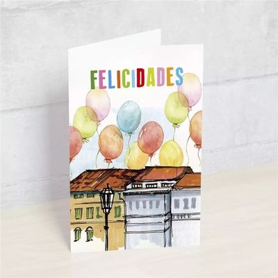 POSTAL FELICIDADES CASAS Y GLOBOS