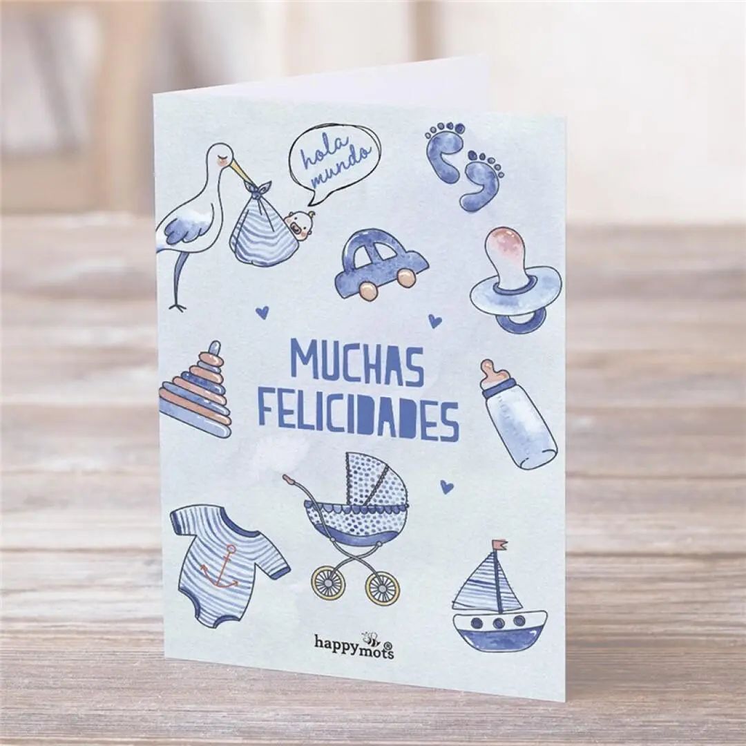 POSTAL: HOLA MUNDO, MUCHAS FELICIDADES AZUL