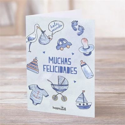 POSTAL: HOLA MUNDO, MUCHAS FELICIDADES AZUL