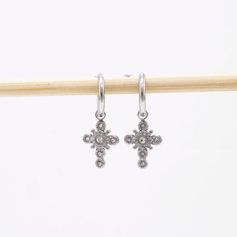 PENDIENTES CRUZ CIRCONITAS PLATEADO