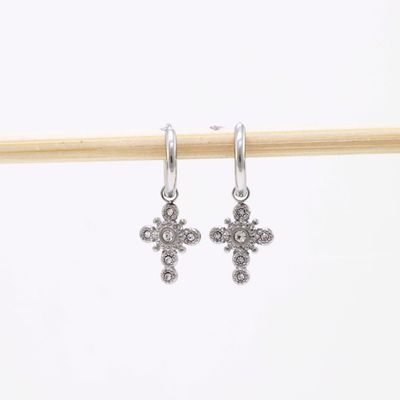 PENDIENTES CRUZ CIRCONITAS PLATEADO