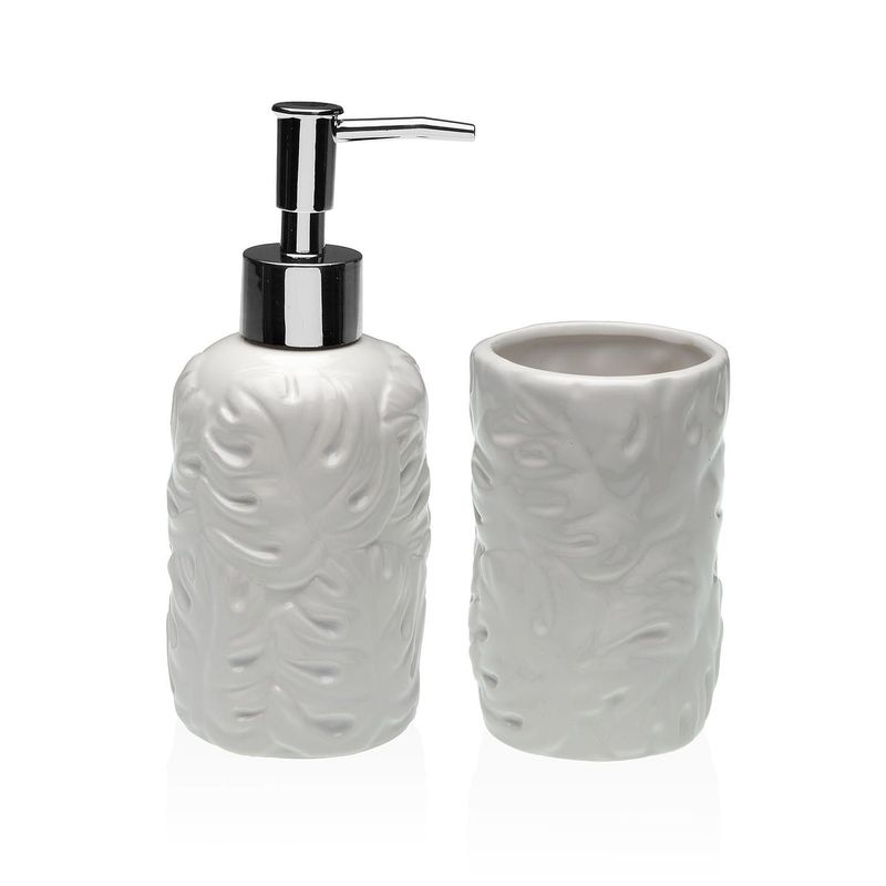 SET DE BAÑO HOJAS BLANCO