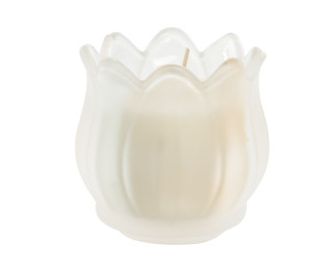 VELA CERA CRISTAL FLOR GLASEADO BLANCO