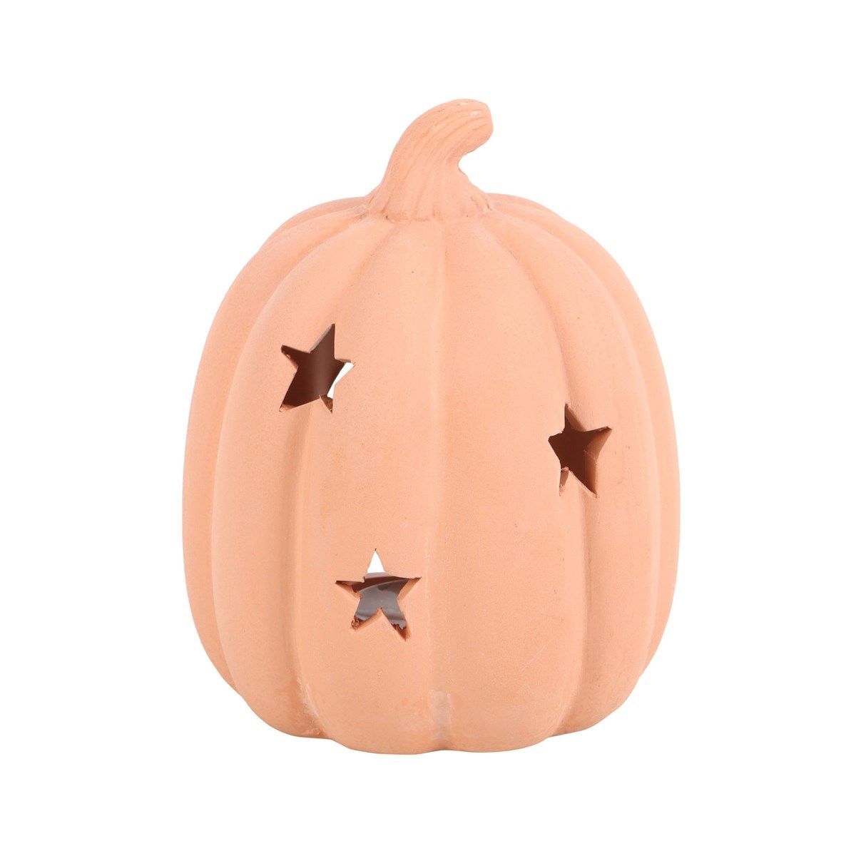 PORTAVELAS CALABAZA DE TERRACOTA CON ESTRELLAS