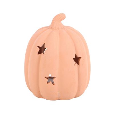 PORTAVELAS CALABAZA DE TERRACOTA CON ESTRELLAS