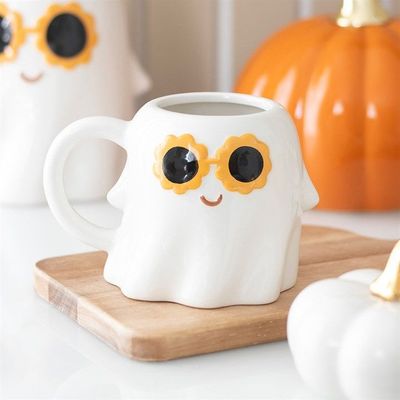 TAZA CERÁMICA CON FORMA DE FANTASMA CON GAFAS