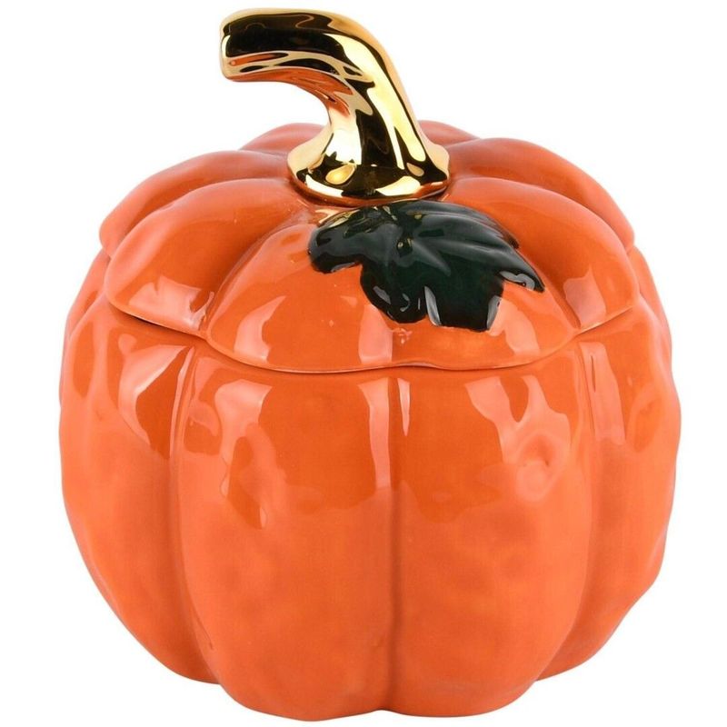 BOTE CON TAPA CON FORMA DE CALABAZA NARANJA