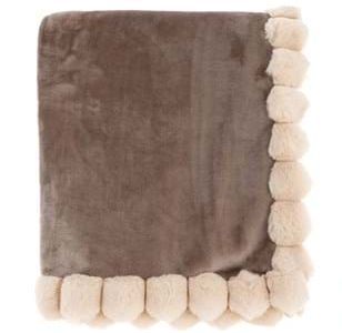 MANTA POMPONES MARRON