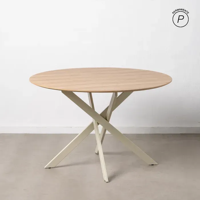 MESA COMEDOR NATURAL-CREMA DM-METAL 120 X 120 X 75 CM