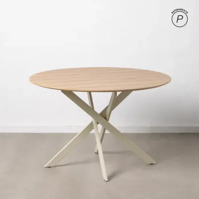 MESA COMEDOR NATURAL-CREMA DM-METAL 120 X 120 X 75 CM