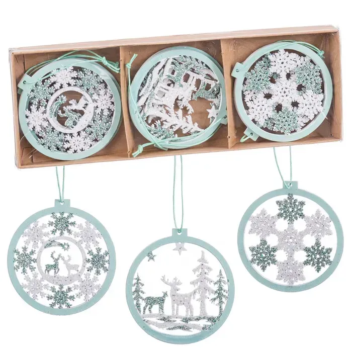 SET 6 COLGANTES MADERA VERDE