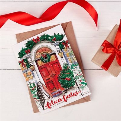 POSTAL FELICES FIESTAS PUERTA