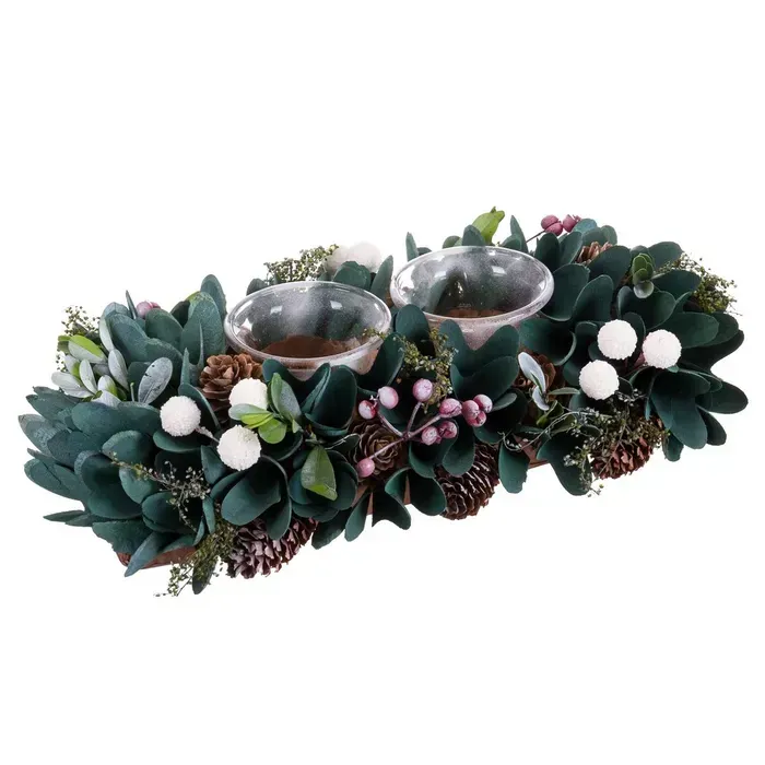 CENTRO 2 PORTAVELAS FOLLAJE Y ACEBO