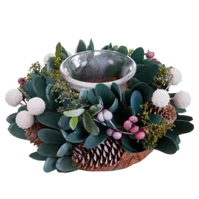 CENTRO 1 PORTAVELAS FOLLAJE Y ACEBO