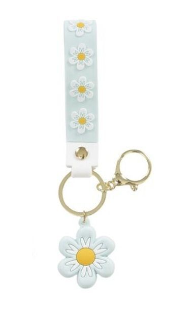 LLAVERO FLOR CELESTE Y BLANCA