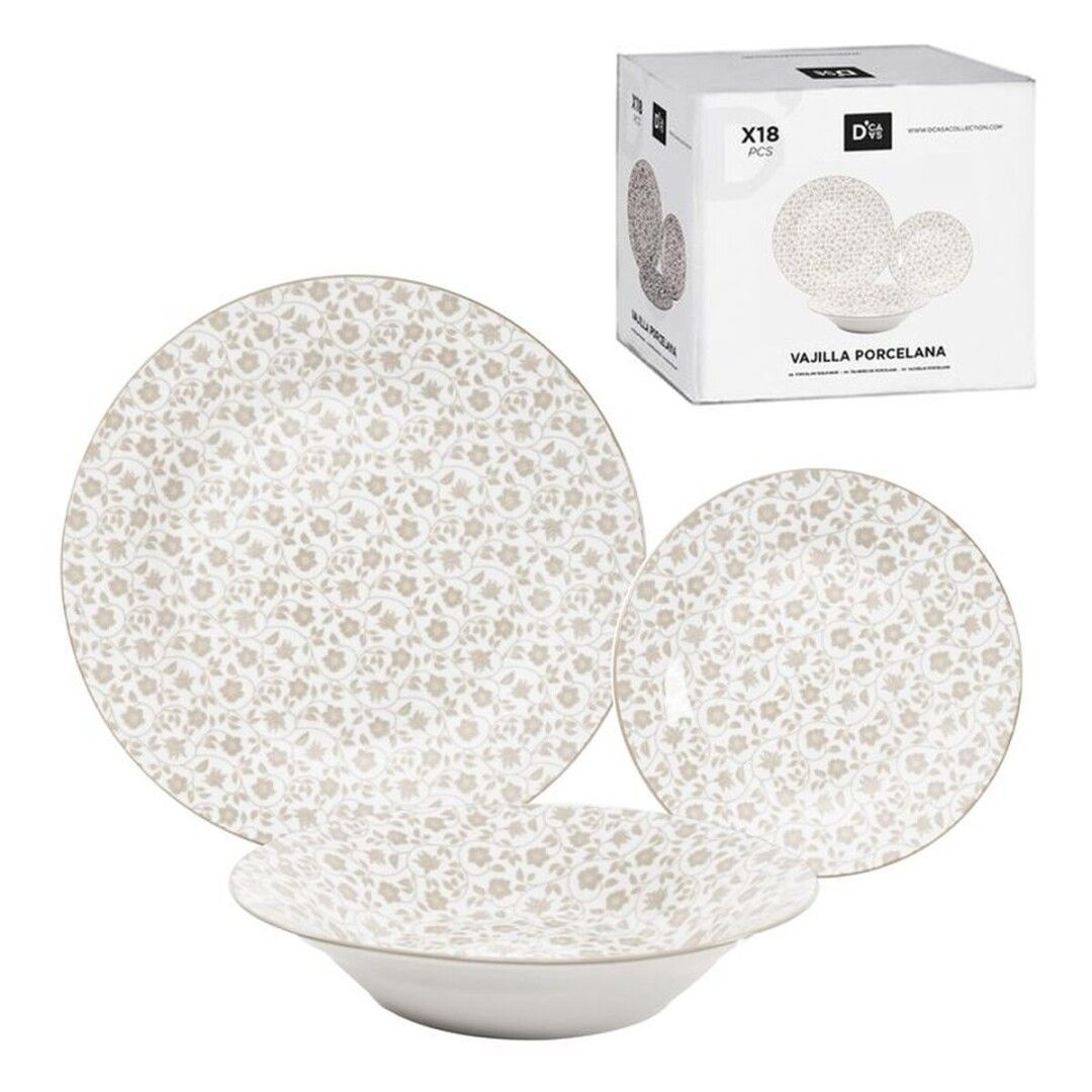 VAJILLA 18 PIEZAS FLOR BEIGE