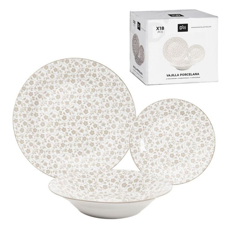 VAJILLA 18 PIEZAS FLOR BEIGE