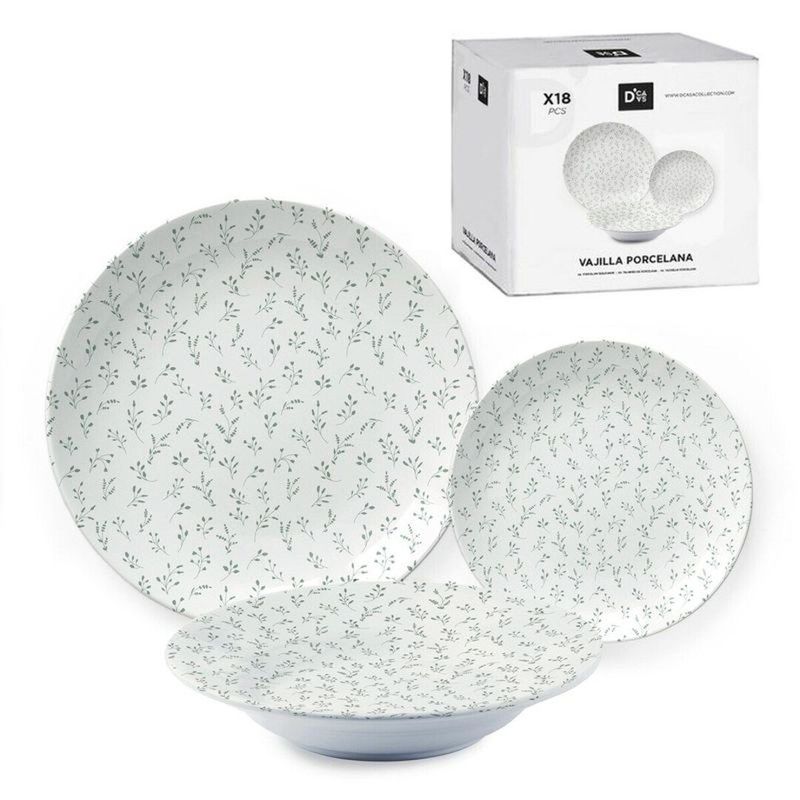 VAJILLA 18 PIEZAS FLOR VERDE