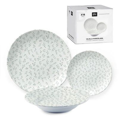 VAJILLA 18 PIEZAS FLOR VERDE