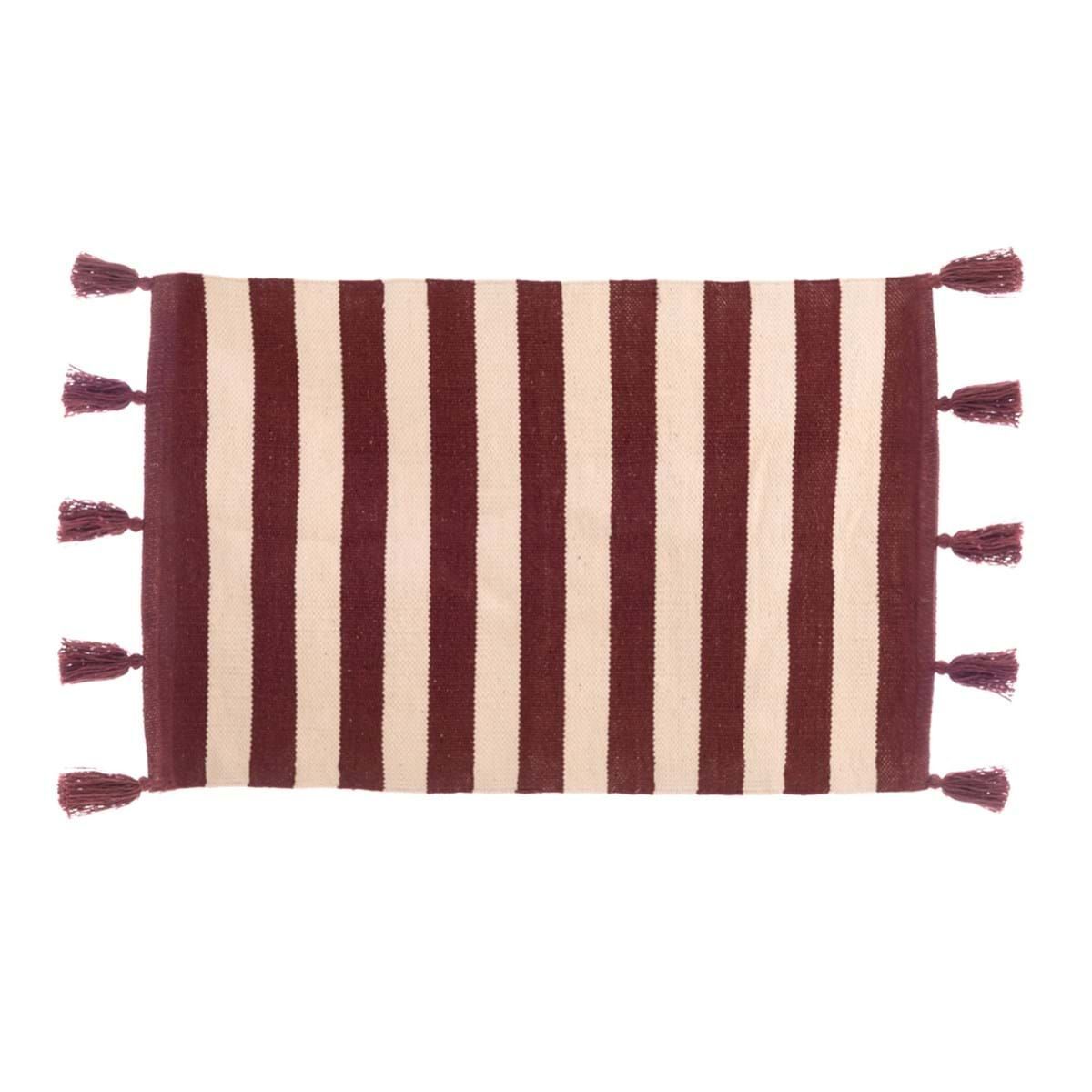 ALFOMBRA RAYADA BORLAS GRANATE 60X90