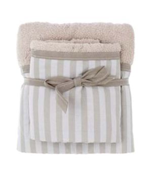 JUEGO 2 TOALLAS RAYAS BEIGE