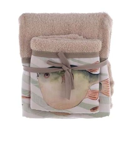 JUEGO DE TOALLAS PEZ BEIGE