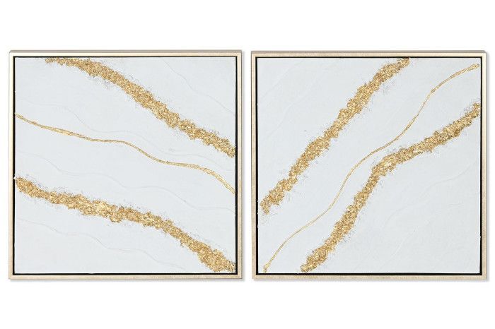 SET 2 CUADROS LIENZO DORADO Y BLANCO