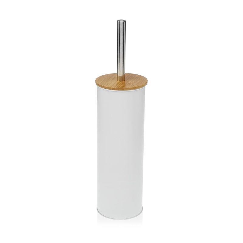 ESCOBILLERO BLANCO CON TAPA BAMBU