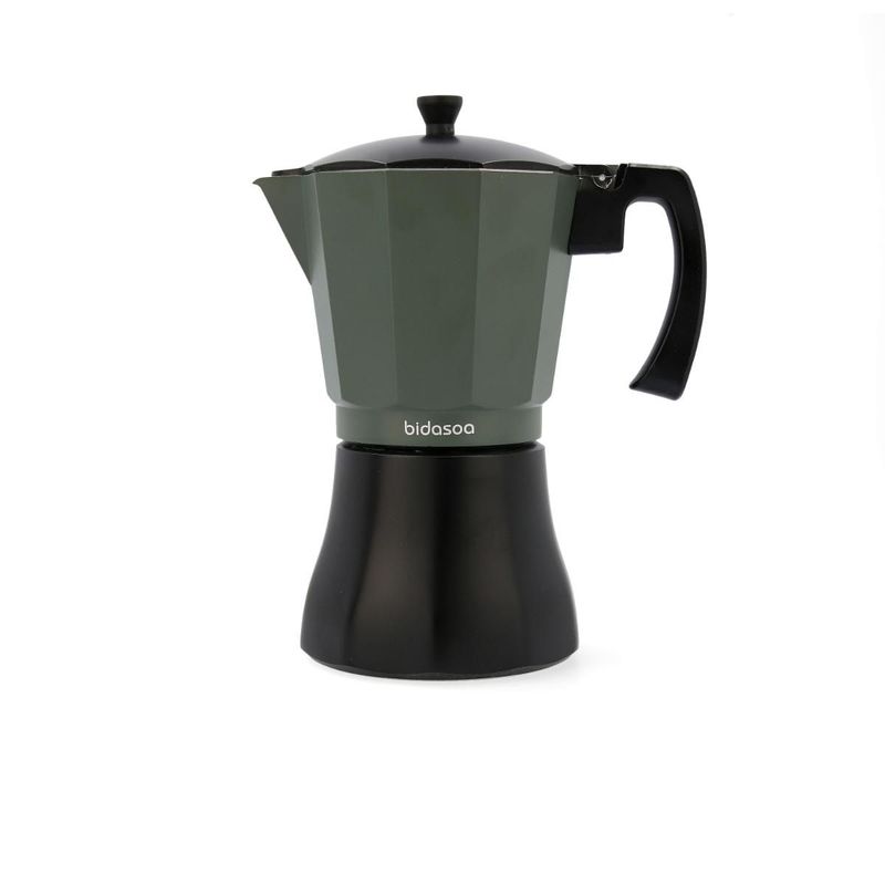CAFETERA 12 TAZAS ALUMINIO BIDASOA VERDE Y NEGRA