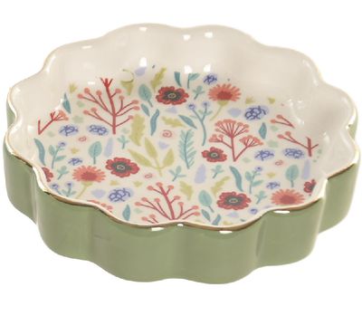 BANDEJA VACIABOLSILLOS CERAMICA FLORES VERDE