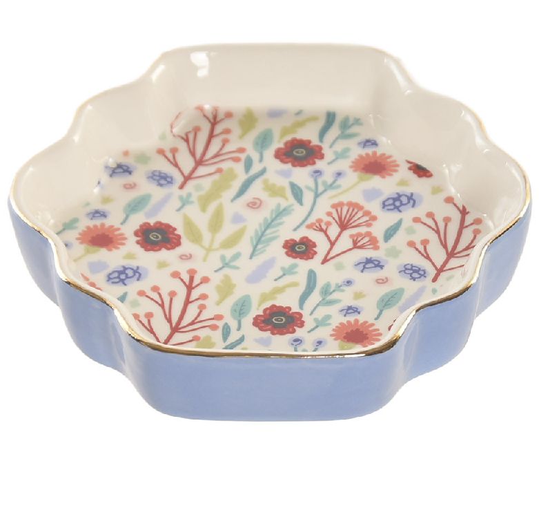 BANDEJA VACIABOLSILLOS CERAMICA FLORES AZUL
