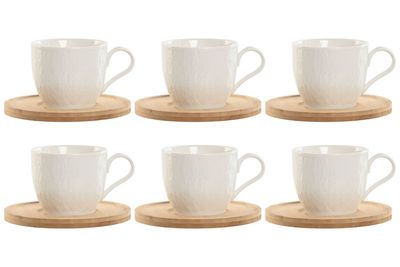 CAFE SET 6 PORCELANA BAMBU 220ML BLANCO