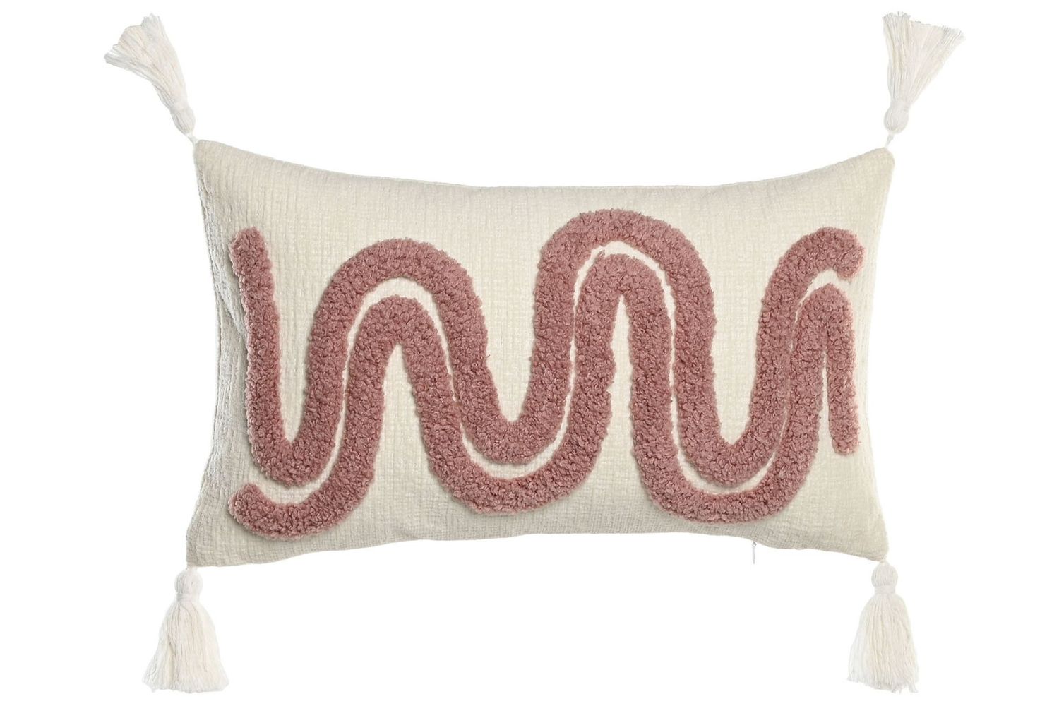 COJIN BLANCO BORDADO RELIEVE ROSA BORLAS