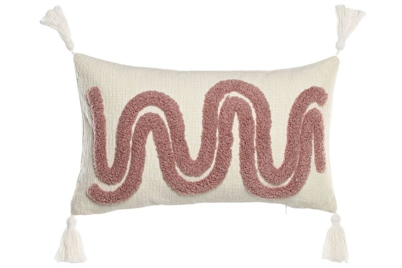 COJIN BLANCO BORDADO RELIEVE ROSA BORLAS COJIN BLANCO BORDADO RELIEVE ROSA BORLAS