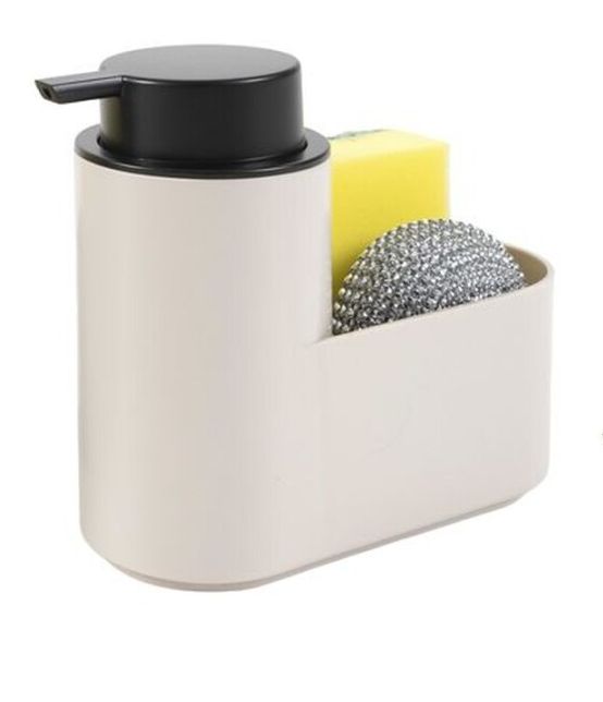 DISPENSADOR JABON CON 2 ESTROPAJOS CREMA