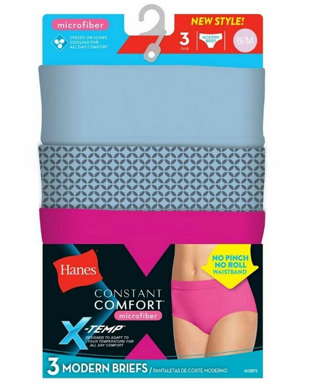 Hanes Women&#39;s Constant Comfort® X-Temp® Brief Panties 3-Pack, Color: Assorted Bright, Size: 6 -M