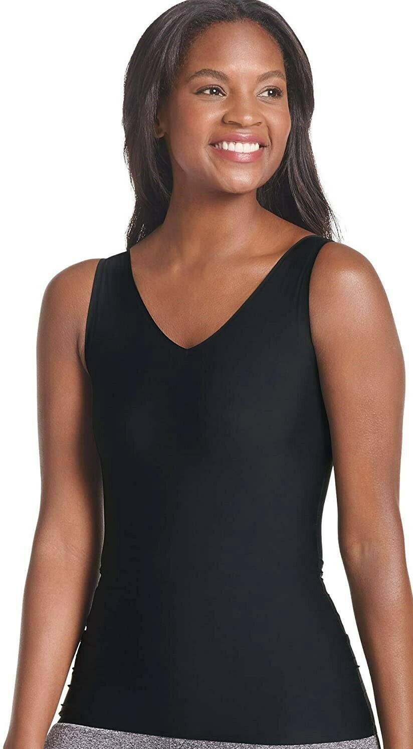 Famous Brand Women&#39;s V-Neck 360 Tummy Slimming Tank, Available Color: Black